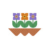 Decorative illustration of three flowers with frass in the soil underneath on a white background