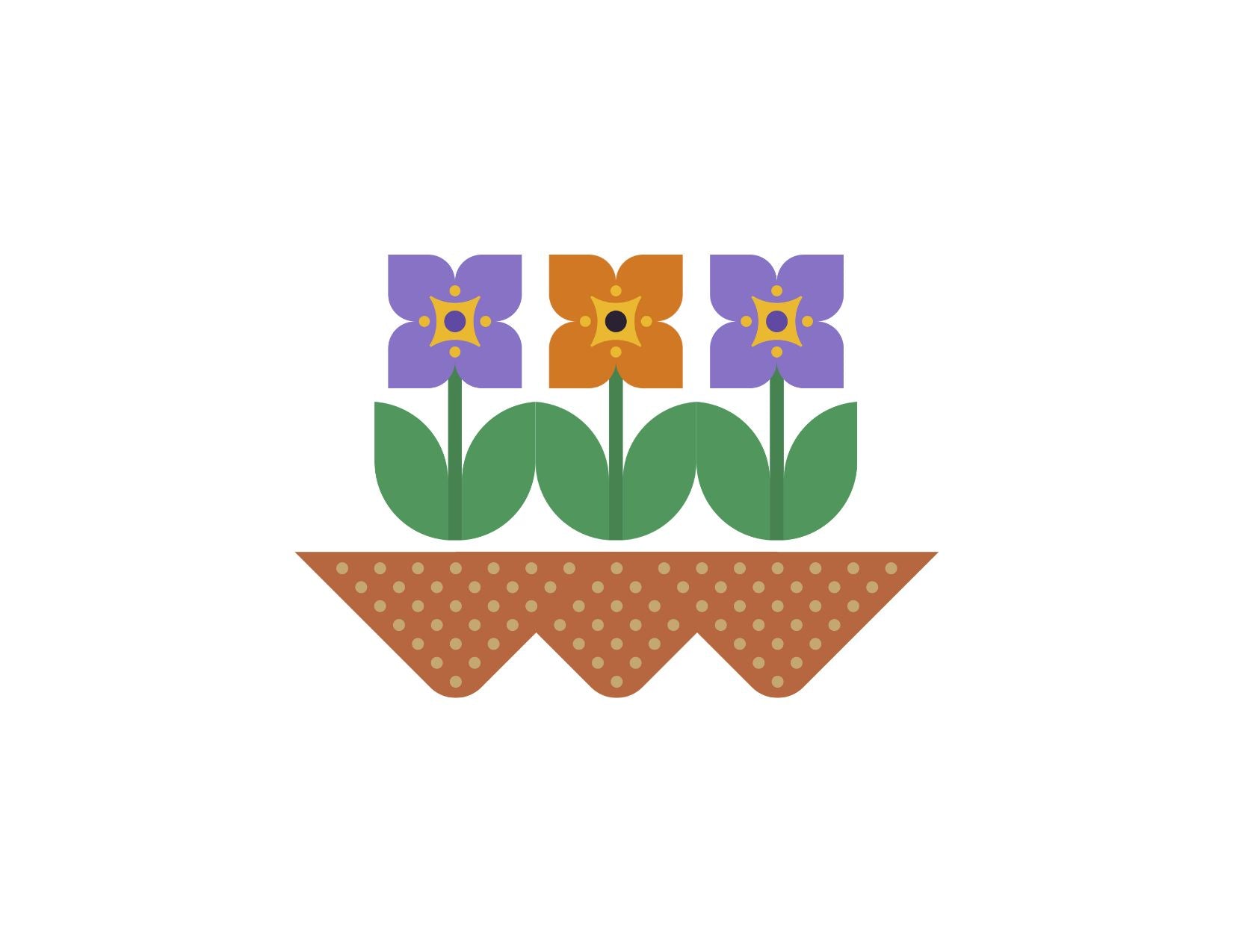 Decorative illustration of three flowers with frass in the soil underneath on a white background